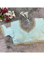 Pure Silk Light Sky Blue Party Wear Hand Work Readymade Blouse